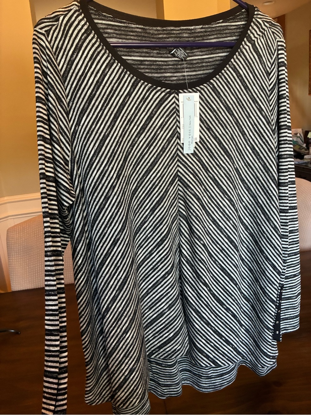 Joan Vaas Black and White Striped Long-Sleeve Scoop Neck Top
